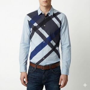 Armani Exchange Blue Black Plaid Shirt